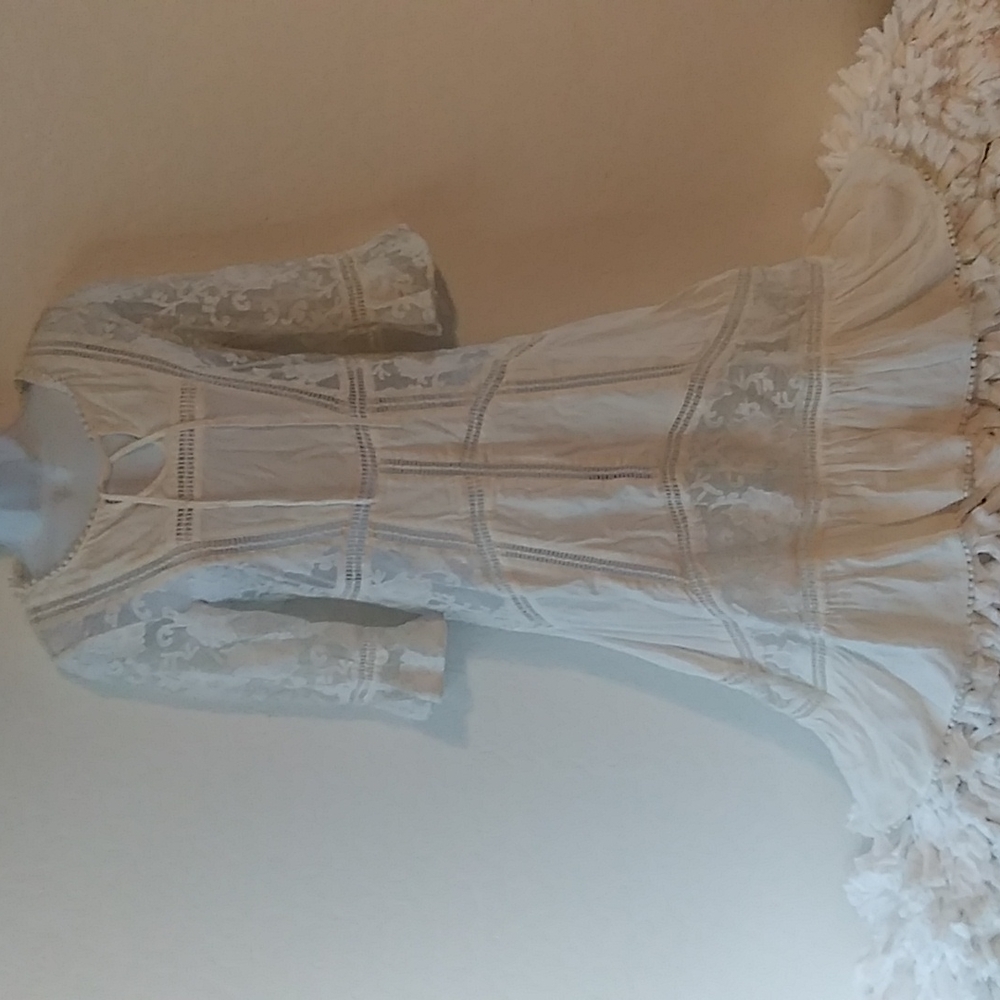 For Love of Lemons Cream White Lace Dress Bell Sleeves Knee Length Size M Boho